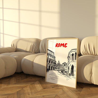 Rome Skyline Print | Italy Travel Poster | Minimalist Black & White Colosseum Art | Rome Cityscape Wall Decor
