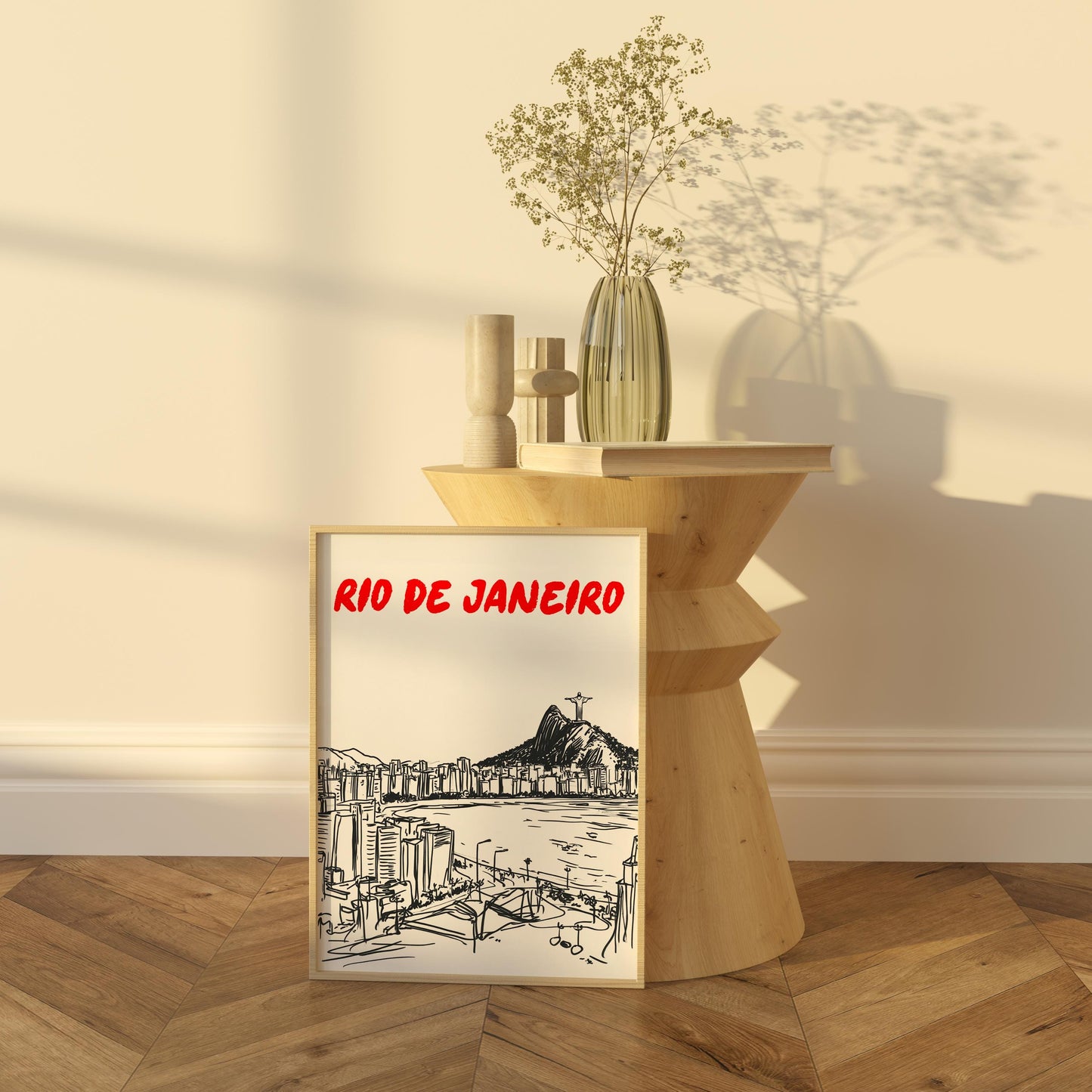 Rio de Janeiro Skyline Print | Brazil Travel Poster | Minimalist Black & White Christ the Redeemer Art | Rio Cityscape Wall Decor