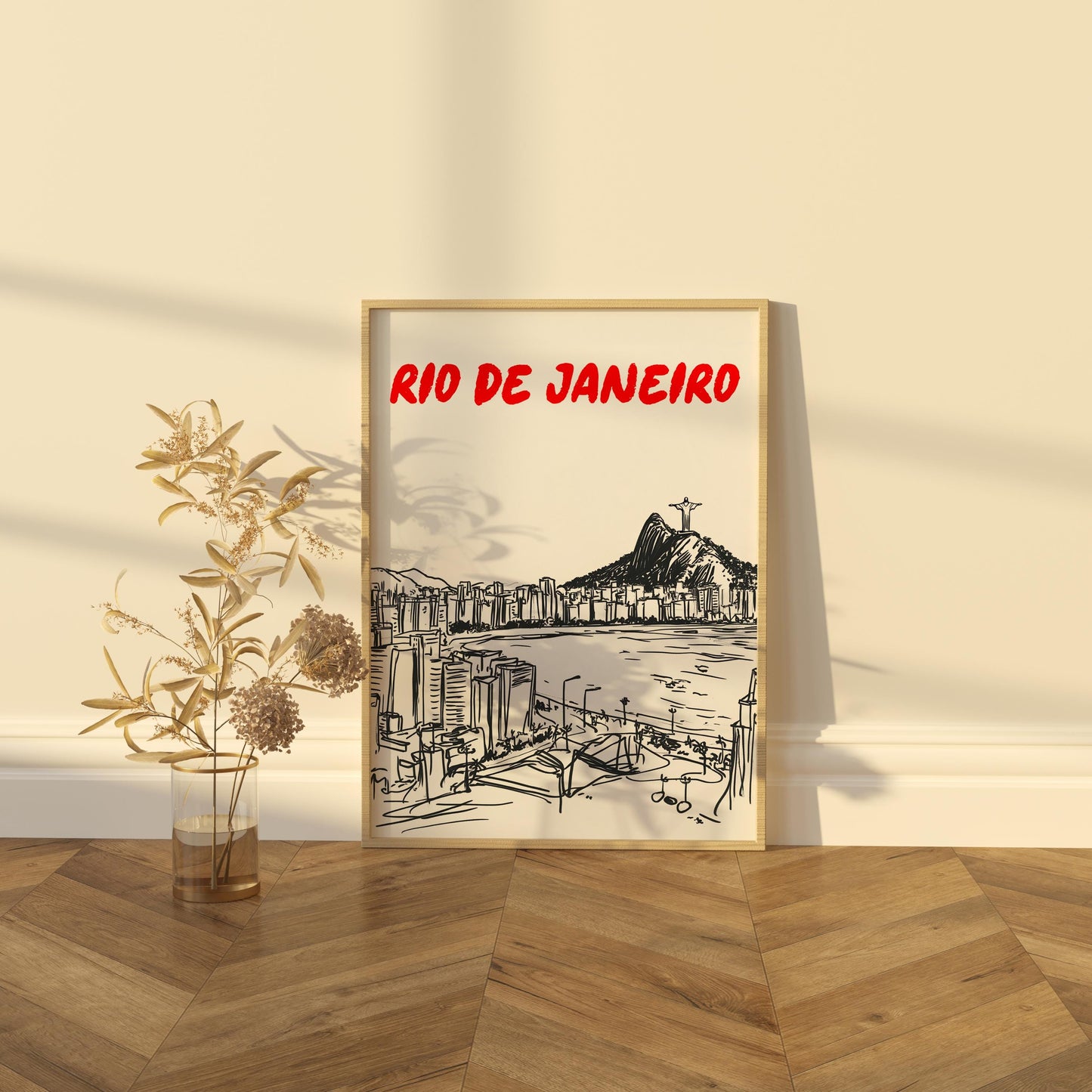 Rio de Janeiro Skyline Print | Brazil Travel Poster | Minimalist Black & White Christ the Redeemer Art | Rio Cityscape Wall Decor