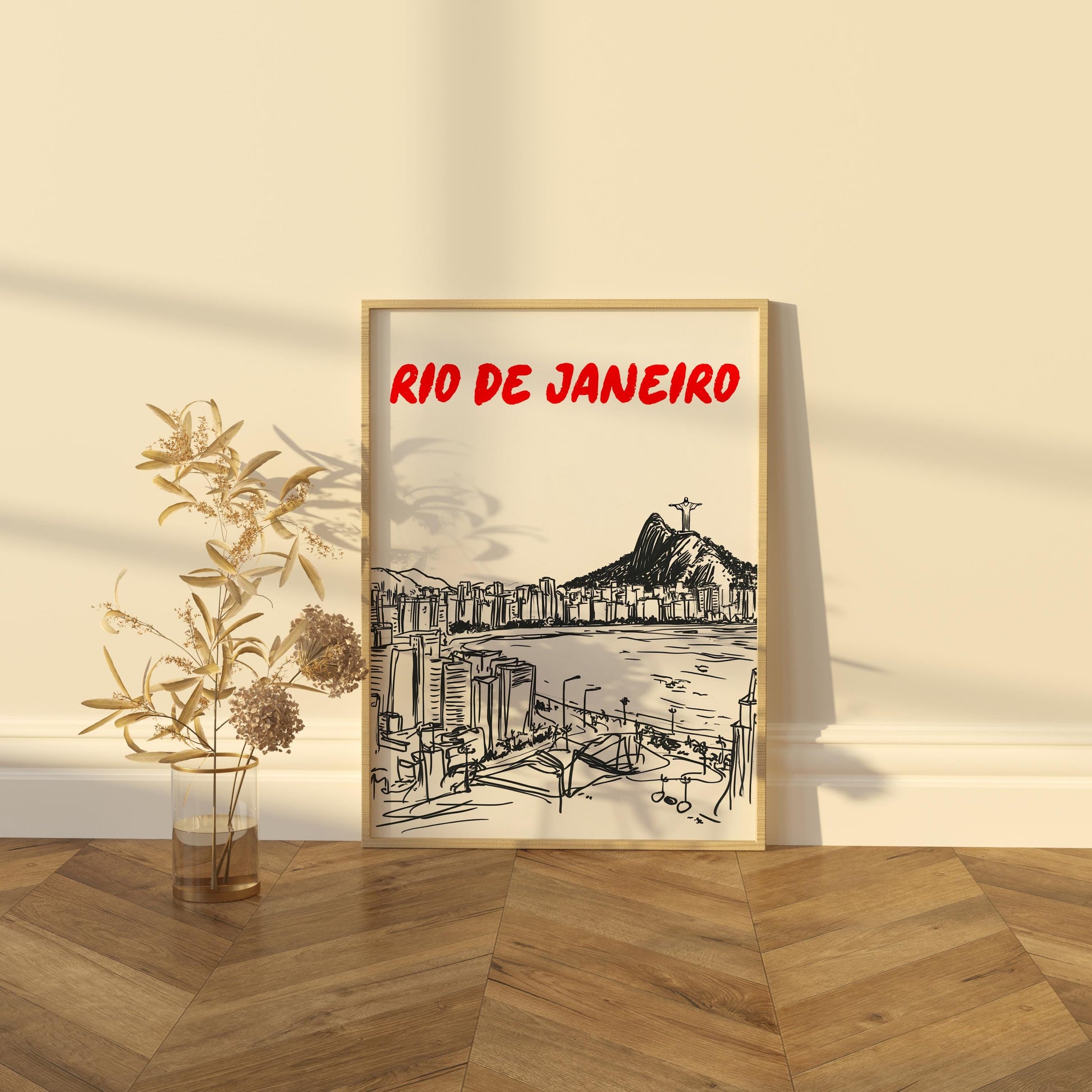 Rio de Janeiro Skyline Print | Brazil Travel Poster | Minimalist Black & White Christ the Redeemer Art | Rio Cityscape Wall Decor