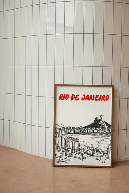 Rio de Janeiro Skyline Print | Brazil Travel Poster | Minimalist Black & White Christ the Redeemer Art | Rio Cityscape Wall Decor