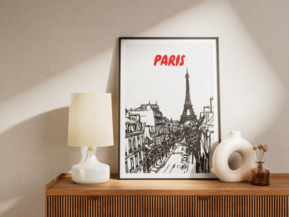 Paris Skyline Print | Eiffel Tower Wall Art | Black & White Parisian Cityscape | Minimalist Paris Travel Poster | French Home Decor