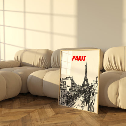 Paris Skyline Print | Eiffel Tower Wall Art | Black & White Parisian Cityscape | Minimalist Paris Travel Poster | French Home Decor
