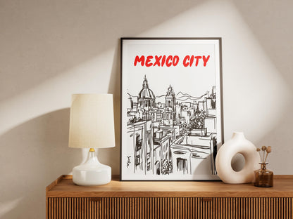 Mexico City Skyline Print | Minimalist Mexico Poster | Black & White Cityscape Art | Mexico Travel Wall Decor | Latin America Home Decor