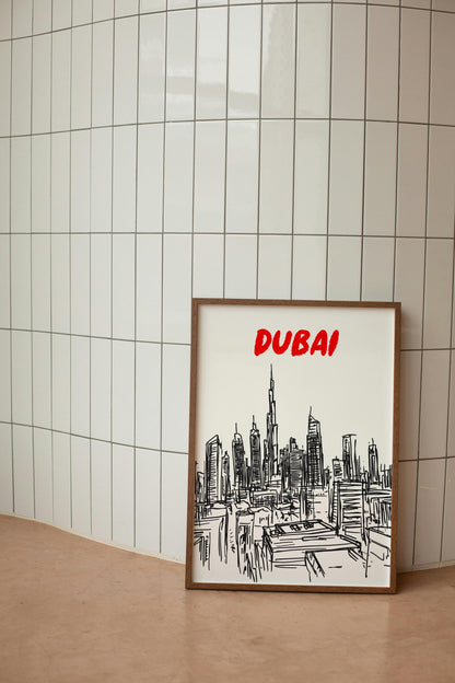 Dubai Skyline Print | Minimalist UAE Cityscape Art | Black & White Burj Khalifa Poster | Dubai Travel Wall Decor | Modern Urban Architecture