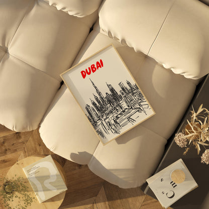 Dubai Skyline Print | Minimalist UAE Cityscape Art | Black & White Burj Khalifa Poster | Dubai Travel Wall Decor | Modern Urban Architecture