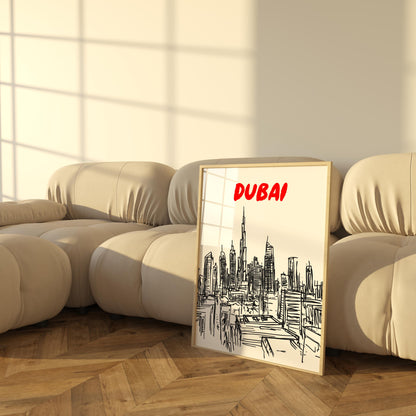 Dubai Skyline Print | Minimalist UAE Cityscape Art | Black & White Burj Khalifa Poster | Dubai Travel Wall Decor | Modern Urban Architecture