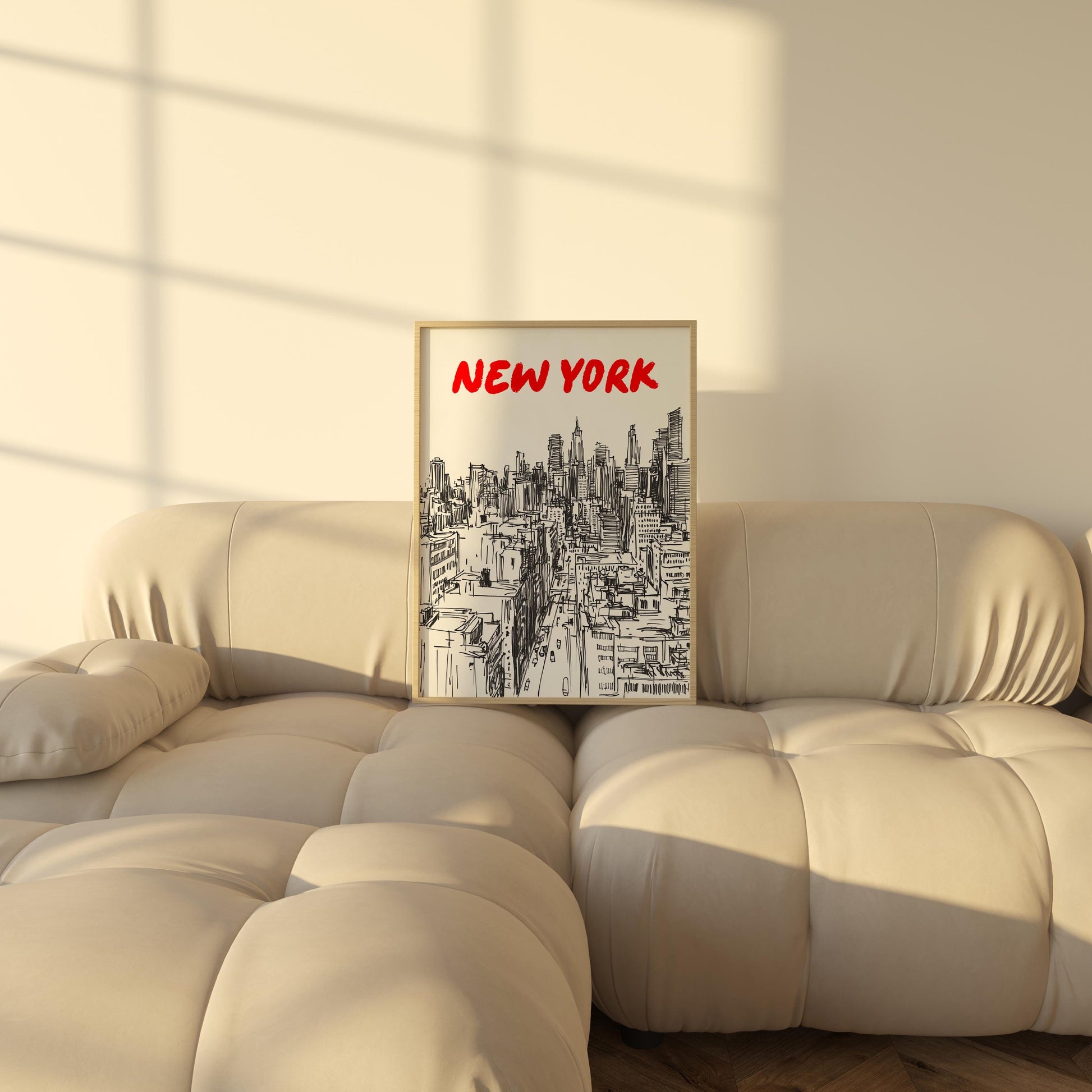 New York City Skyline Print | Black & White NYC Wall Art | Manhattan Urban Sketch | New York Travel Poster | Minimalist NYC Decor