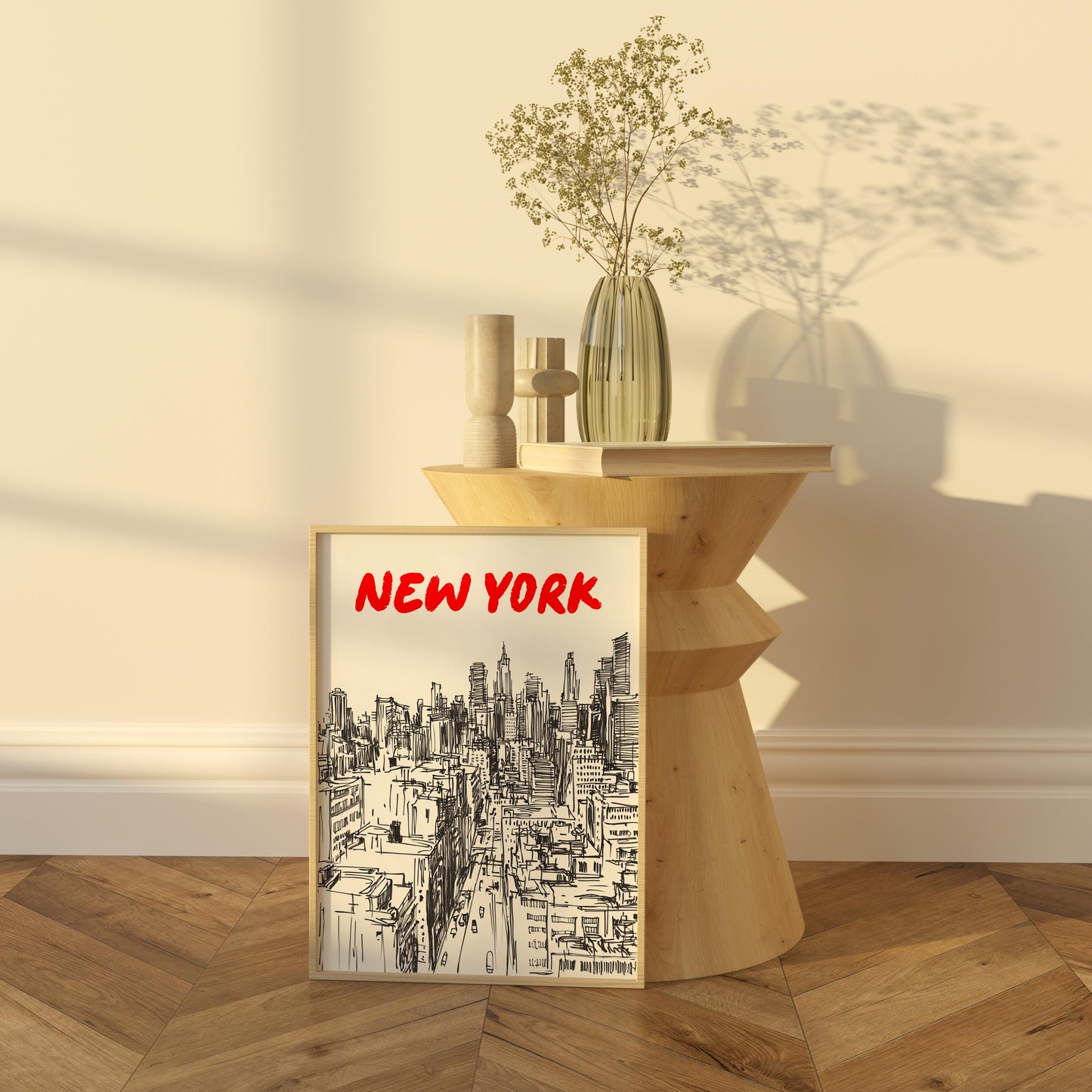 New York City Skyline Print | Black & White NYC Wall Art | Manhattan Urban Sketch | New York Travel Poster | Minimalist NYC Decor