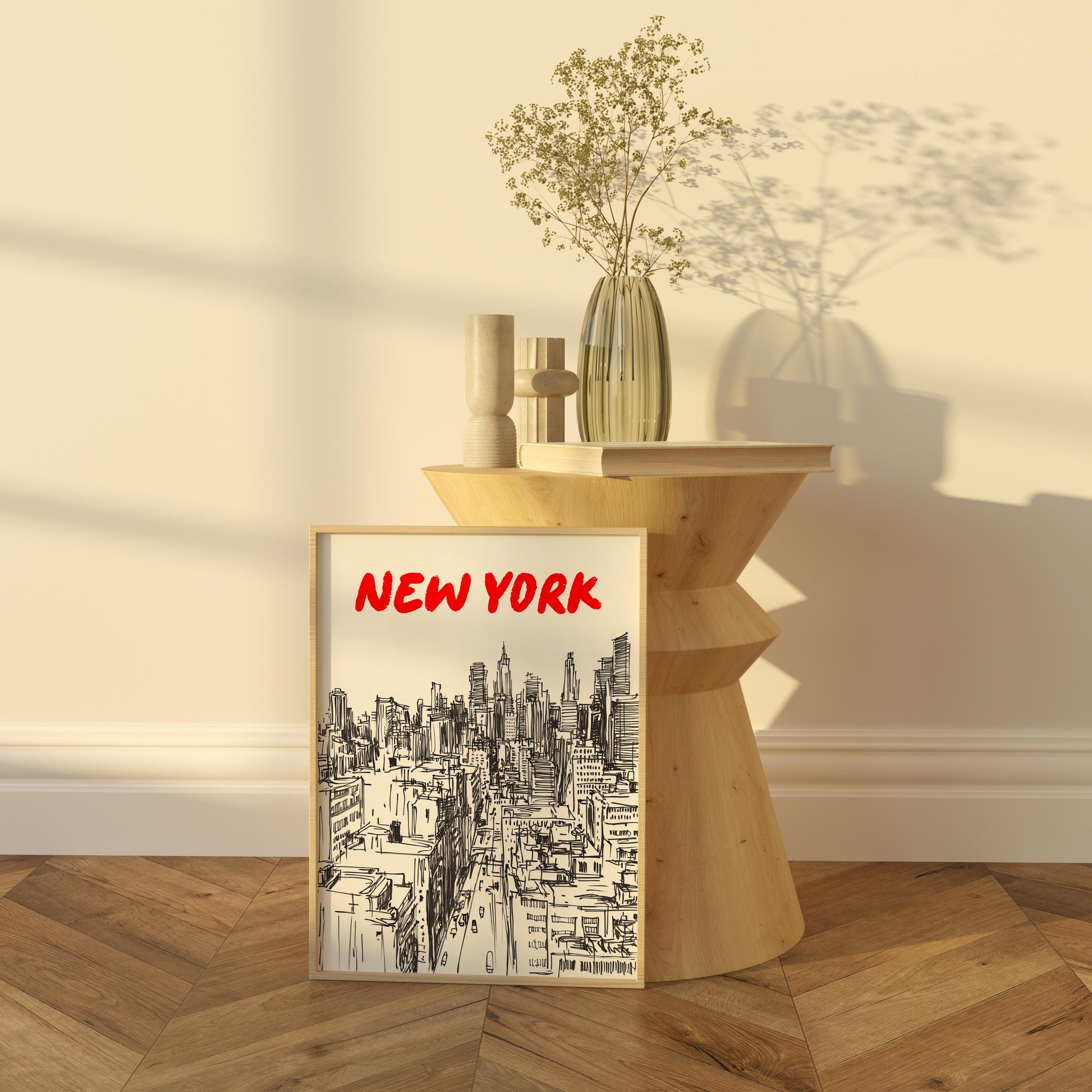 New York City Skyline Print | Black & White NYC Wall Art | Manhattan Urban Sketch | New York Travel Poster | Minimalist NYC Decor