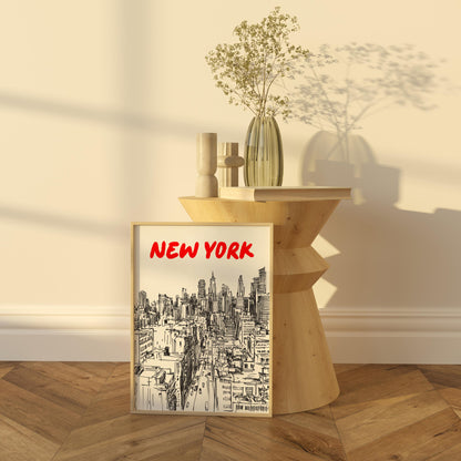New York City Skyline Print | Black & White NYC Wall Art | Manhattan Urban Sketch | New York Travel Poster | Minimalist NYC Decor