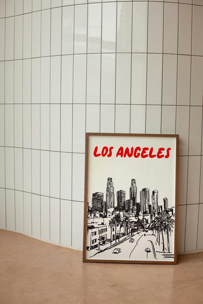 Los Angeles Skyline Print | LA Cityscape Wall Art | Minimalist Los Angeles Poster | Black & White Urban Sketch | Modern LA Decor