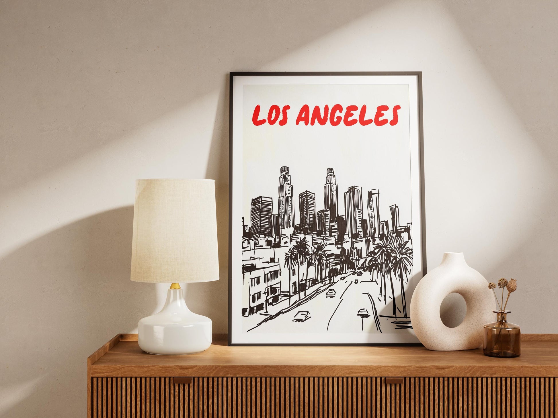 Los Angeles Skyline Print | LA Cityscape Wall Art | Minimalist Los Angeles Poster | Black & White Urban Sketch | Modern LA Decor