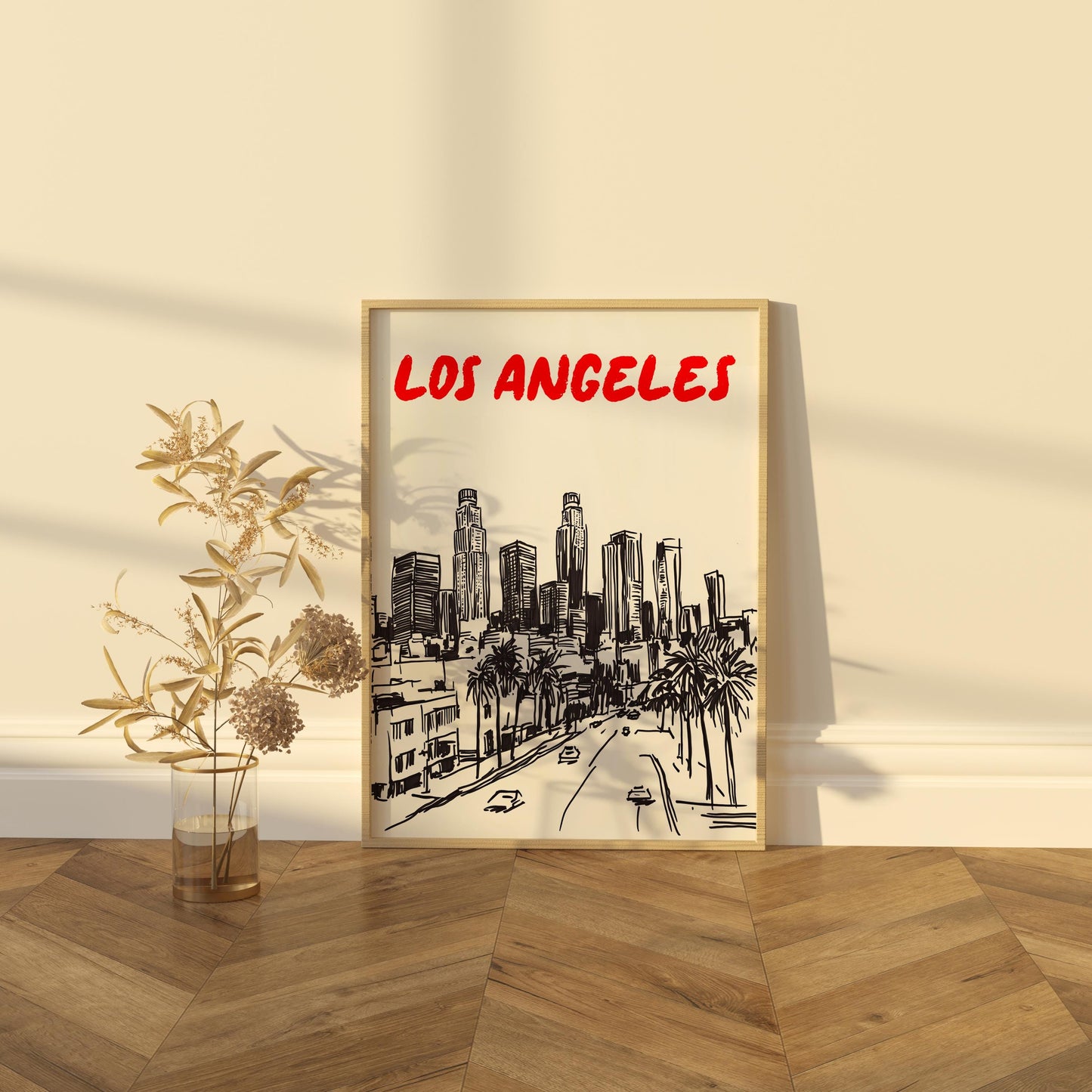 Los Angeles Skyline Print | LA Cityscape Wall Art | Minimalist Los Angeles Poster | Black & White Urban Sketch | Modern LA Decor