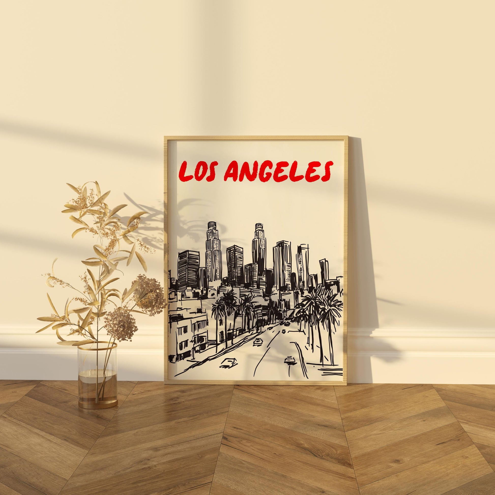 Los Angeles Skyline Print | LA Cityscape Wall Art | Minimalist Los Angeles Poster | Black & White Urban Sketch | Modern LA Decor