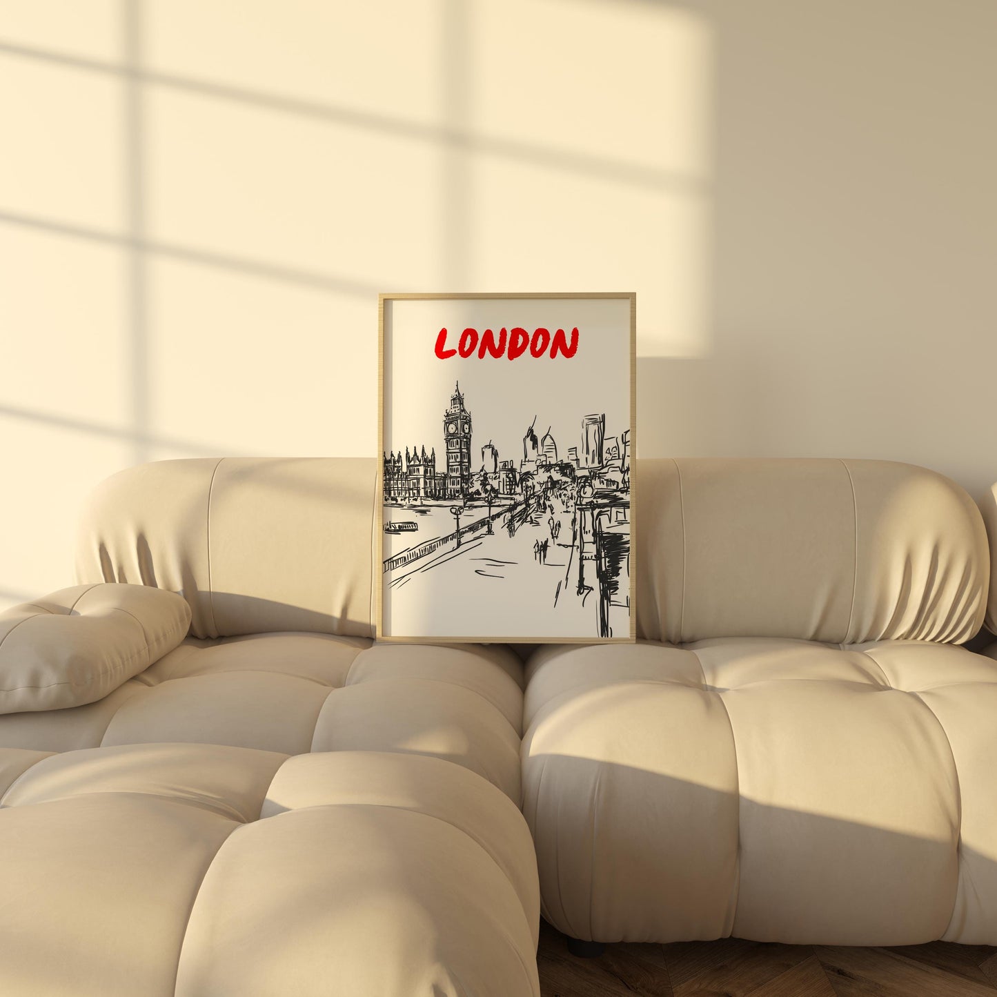 London Skyline Print | Black & White London Cityscape Art | Big Ben Thames River Sketch | Minimalist London Poster | UK Travel Decor