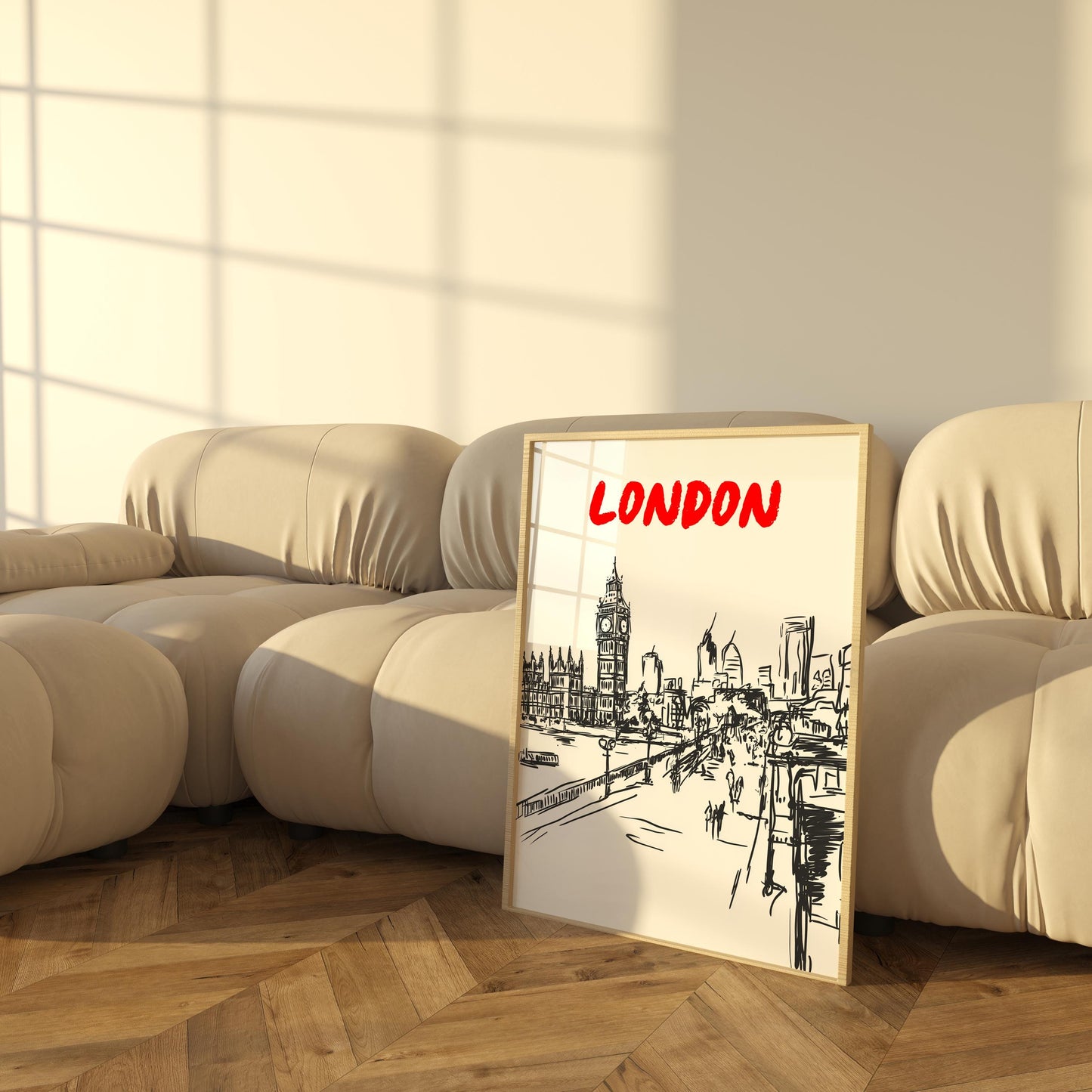 London Skyline Print | Black & White London Cityscape Art | Big Ben Thames River Sketch | Minimalist London Poster | UK Travel Decor