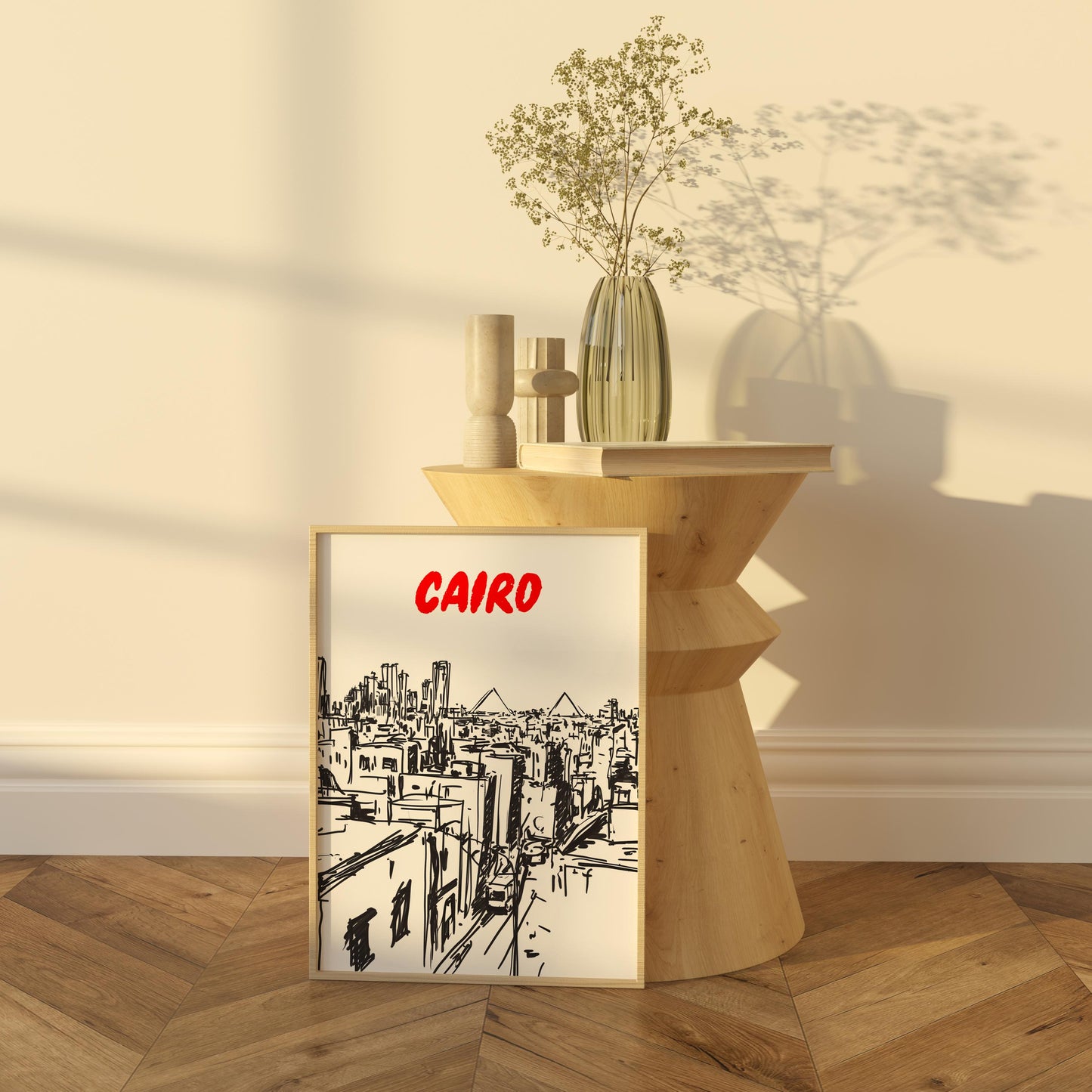 Cairo Skyline Print | Black and White Egypt Cityscape Poster | Pyramids & Cairo City Sketch | Modern Travel Wall Art | Minimalist Cairo Art