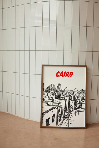 Cairo Skyline Print | Black and White Egypt Cityscape Poster | Pyramids & Cairo City Sketch | Modern Travel Wall Art | Minimalist Cairo Art