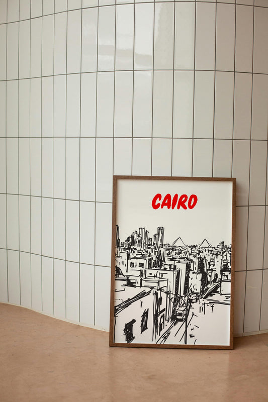 Cairo Skyline Print | Black and White Egypt Cityscape Poster | Pyramids & Cairo City Sketch | Modern Travel Wall Art | Minimalist Cairo Art