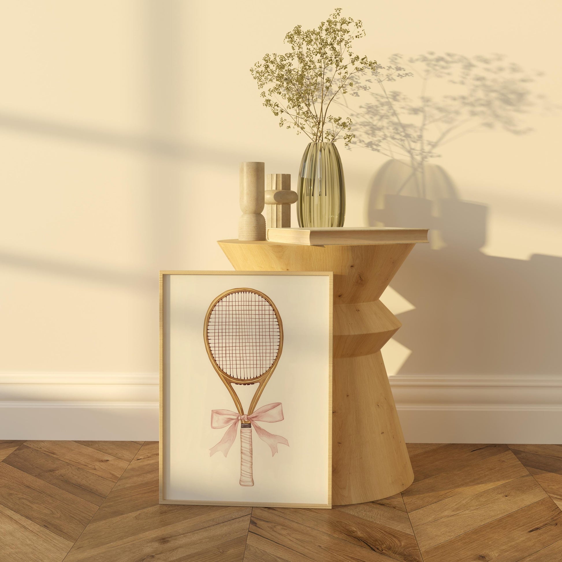 Vintage Tennis Racket Bow Print | Feminine Sports Decor | Watercolor Tennis Poster for Girls' Room & Country Club Aesthetic Racquet