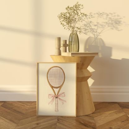 Vintage Tennis Racket Bow Print | Feminine Sports Decor | Watercolor Tennis Poster for Girls' Room & Country Club Aesthetic Racquet