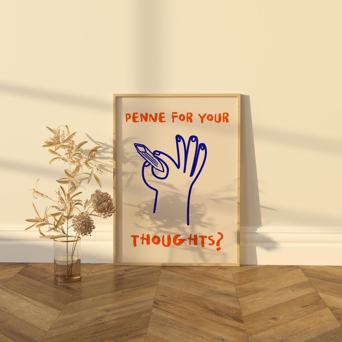 Penne for Your Thoughts? Print | Funny Pasta Wall Art | Quirky Kitchen Decor for Italian Food Lovers & Chefs