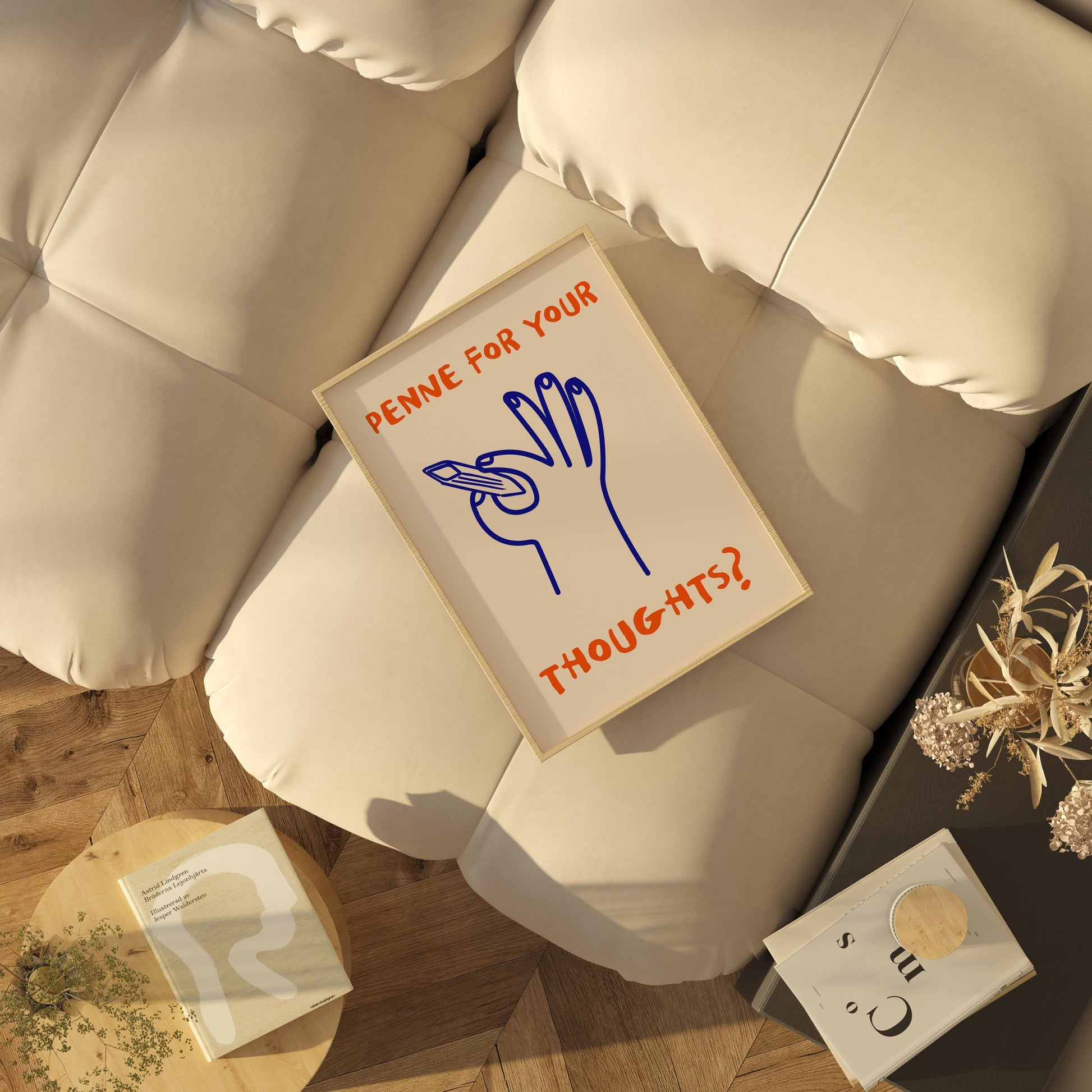 Penne for Your Thoughts? Print | Funny Pasta Wall Art | Quirky Kitchen Decor for Italian Food Lovers & Chefs