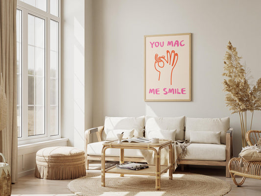 You Mac Me Smile Print | Funny Mac & Cheese Wall Art | Quirky Kitchen Decor for Food Lovers