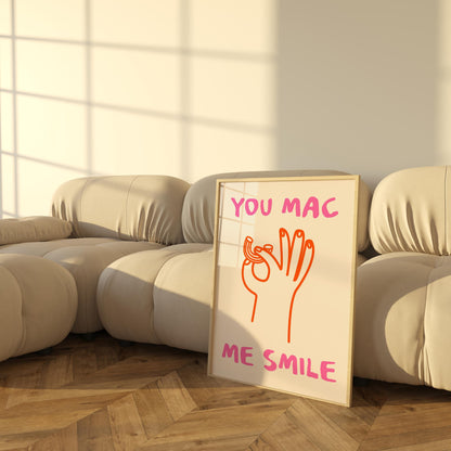 You Mac Me Smile Print | Funny Mac & Cheese Wall Art | Quirky Kitchen Decor for Food Lovers