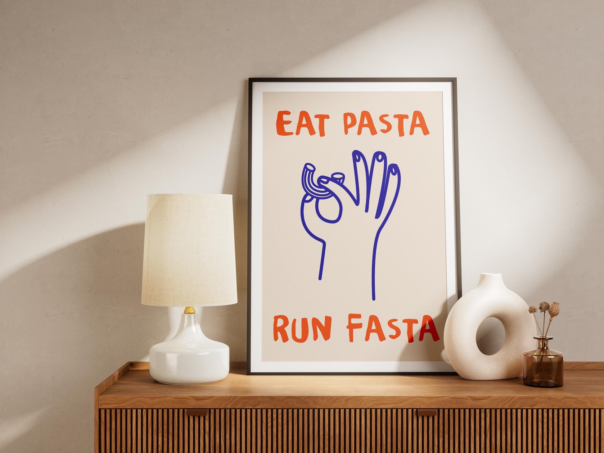 Eat Pasta Run Fasta Print | Funny Runner’s Wall Art | Quirky Kitchen & Fitness Decor