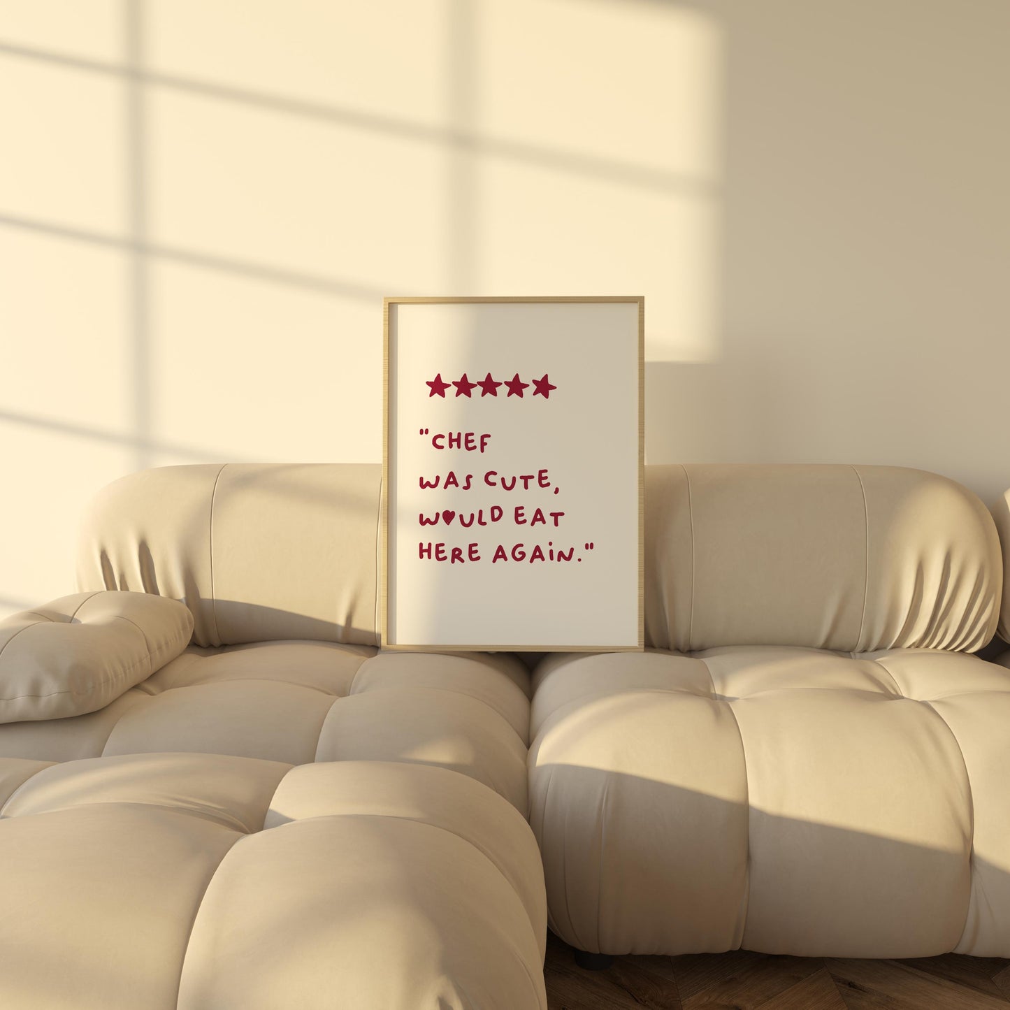 Chef Was Cute Would Eat Here Again | Funny Kitchen Wall Art | Five Star Review Print | Aesthetic Restaurant Decor | Instant Download