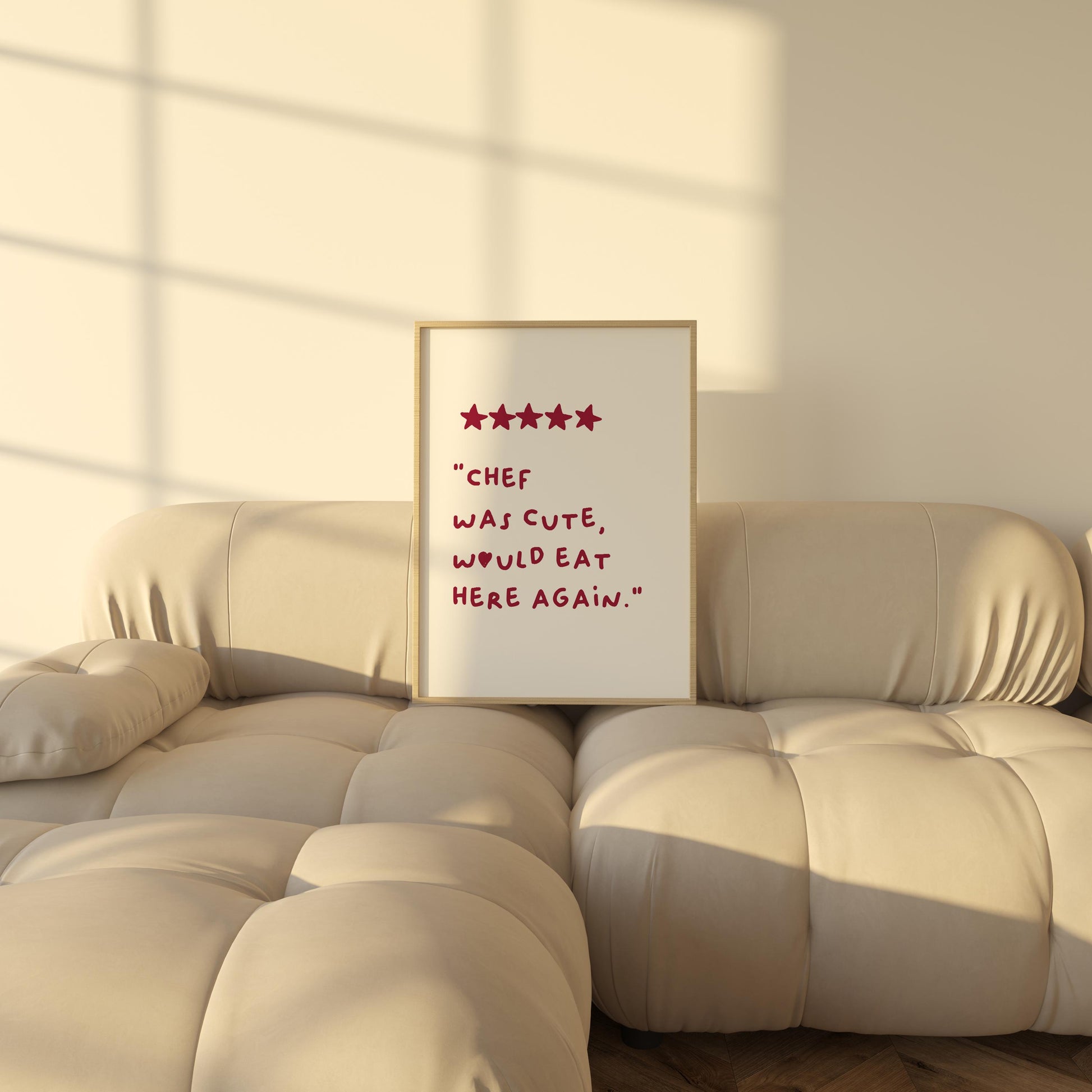 Chef Was Cute Would Eat Here Again | Funny Kitchen Wall Art | Five Star Review Print | Aesthetic Restaurant Decor | Instant Download