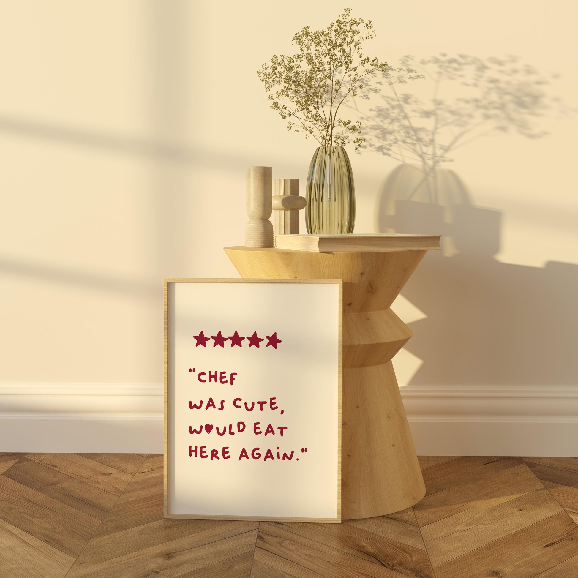 Chef Was Cute Would Eat Here Again | Funny Kitchen Wall Art | Five Star Review Print | Aesthetic Restaurant Decor | Instant Download