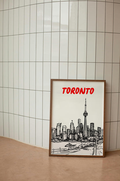 Toronto Skyline Print | Black & White Cityscape Art | Minimalist Travel Poster | Toronto Wall Decor | Modern Architecture Sketch