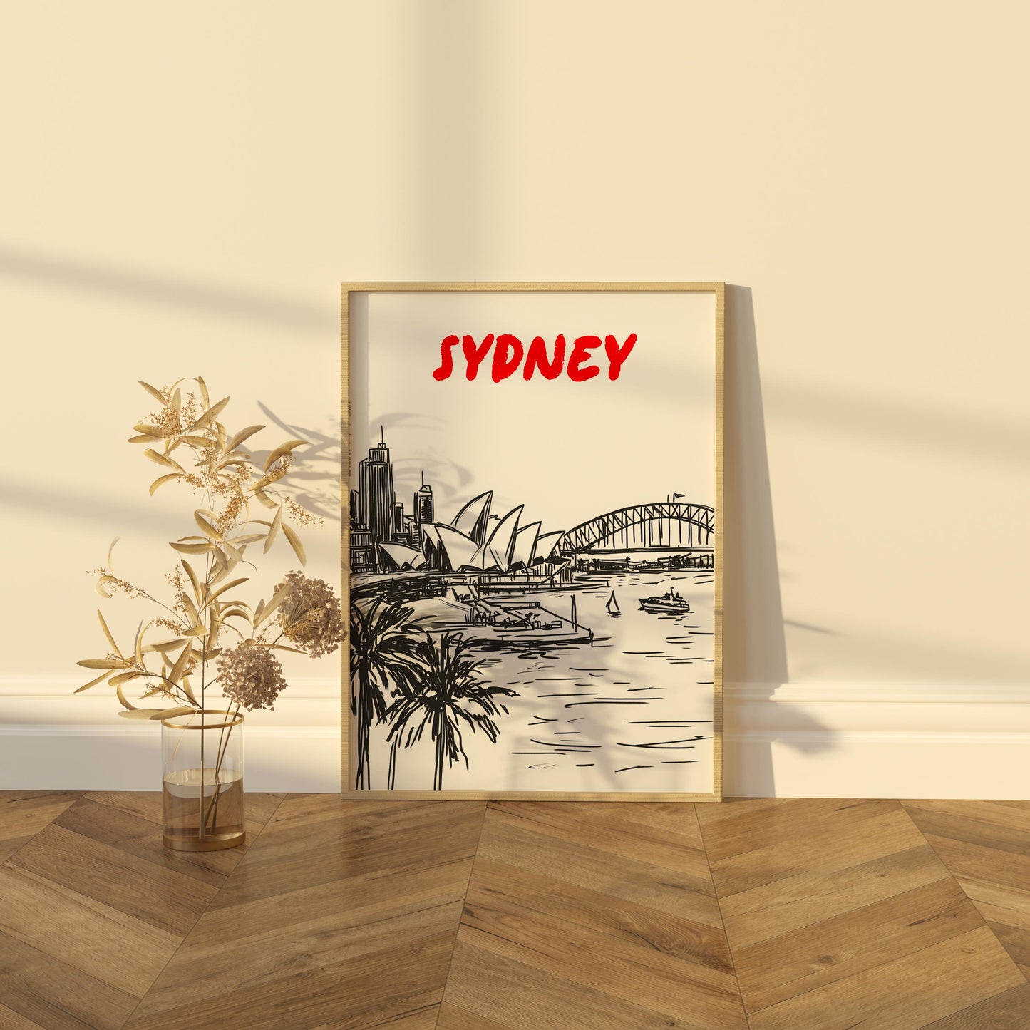 Sydney Skyline Print | Australia Cityscape Wall Art | Minimalist Black & White Travel Poster | Opera House and Harbour Bridge Decor