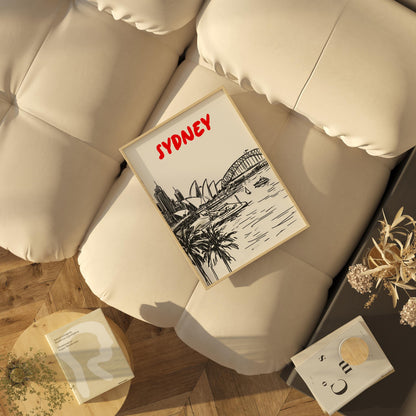 Sydney Skyline Print | Australia Cityscape Wall Art | Minimalist Black & White Travel Poster | Opera House and Harbour Bridge Decor