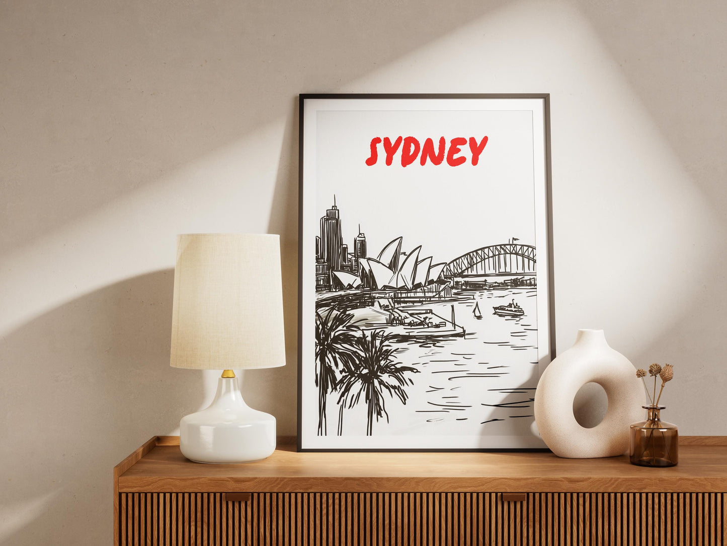 Sydney Skyline Print | Australia Cityscape Wall Art | Minimalist Black & White Travel Poster | Opera House and Harbour Bridge Decor