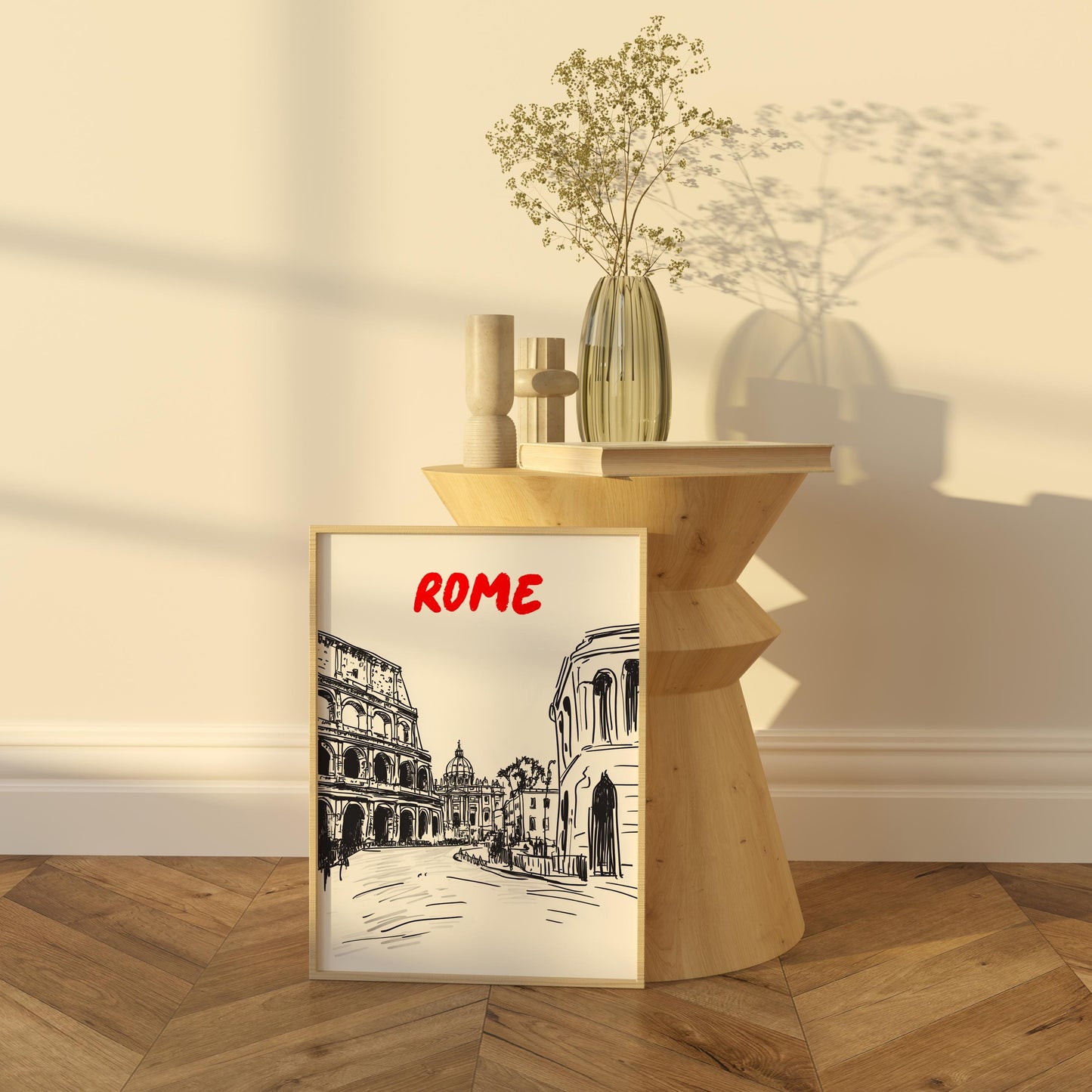 Rome Skyline Print | Italy Travel Poster | Minimalist Black & White Colosseum Art | Rome Cityscape Wall Decor