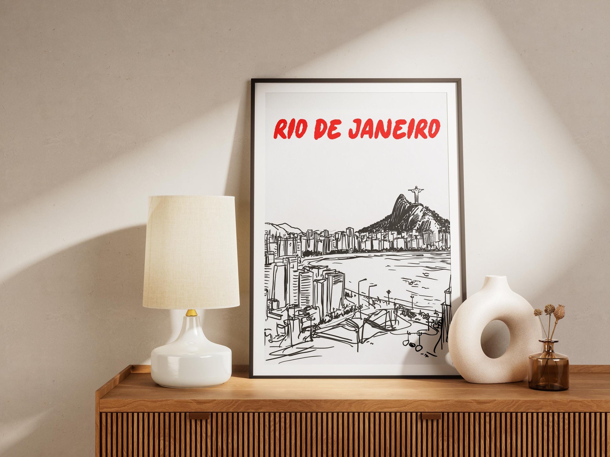 Rio de Janeiro Skyline Print | Brazil Travel Poster | Minimalist Black & White Christ the Redeemer Art | Rio Cityscape Wall Decor