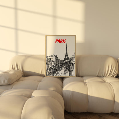 Paris Skyline Print | Eiffel Tower Wall Art | Black & White Parisian Cityscape | Minimalist Paris Travel Poster | French Home Decor