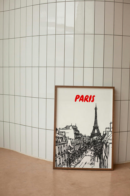 Paris Skyline Print | Eiffel Tower Wall Art | Black & White Parisian Cityscape | Minimalist Paris Travel Poster | French Home Decor