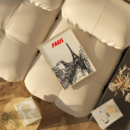 Paris Skyline Print | Eiffel Tower Wall Art | Black & White Parisian Cityscape | Minimalist Paris Travel Poster | French Home Decor