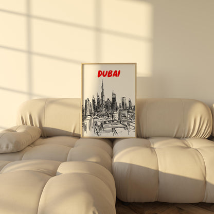 Dubai Skyline Print | Minimalist UAE Cityscape Art | Black & White Burj Khalifa Poster | Dubai Travel Wall Decor | Modern Urban Architecture
