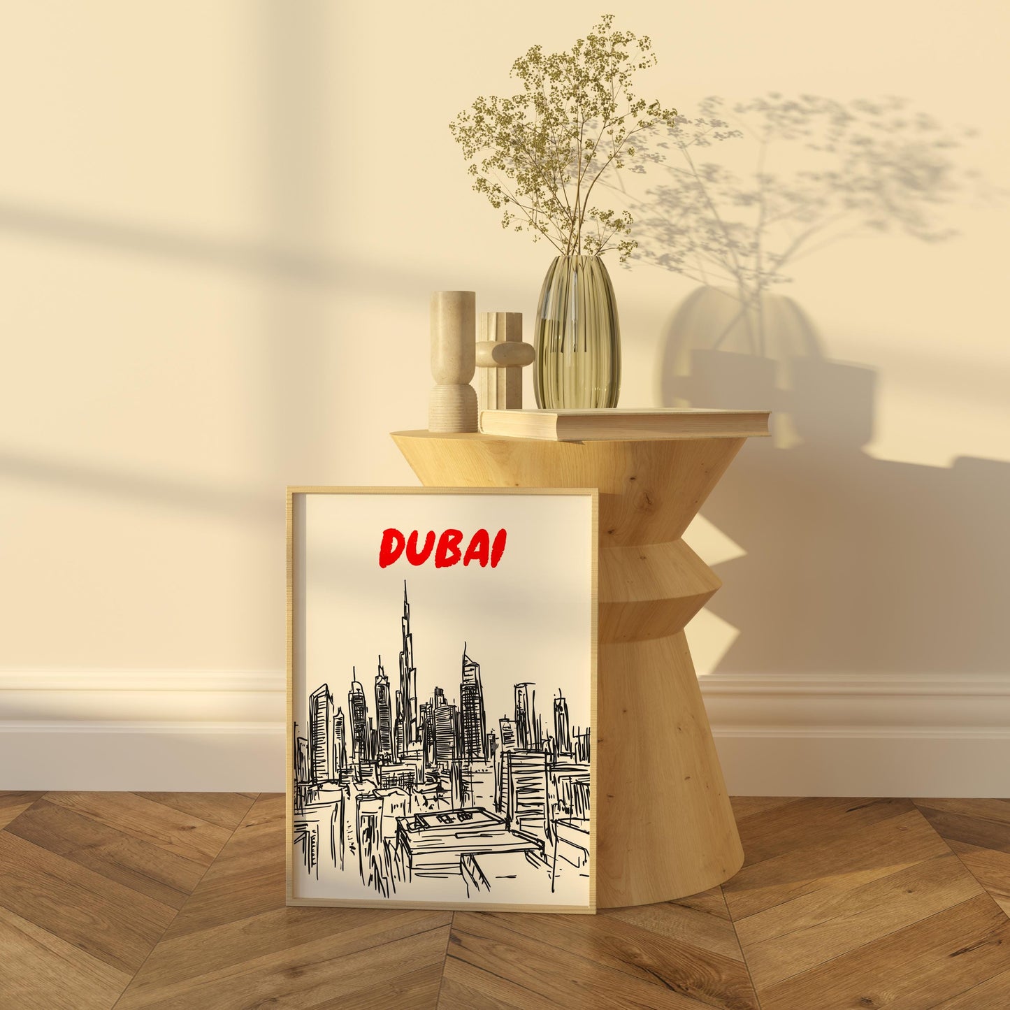 Dubai Skyline Print | Minimalist UAE Cityscape Art | Black & White Burj Khalifa Poster | Dubai Travel Wall Decor | Modern Urban Architecture