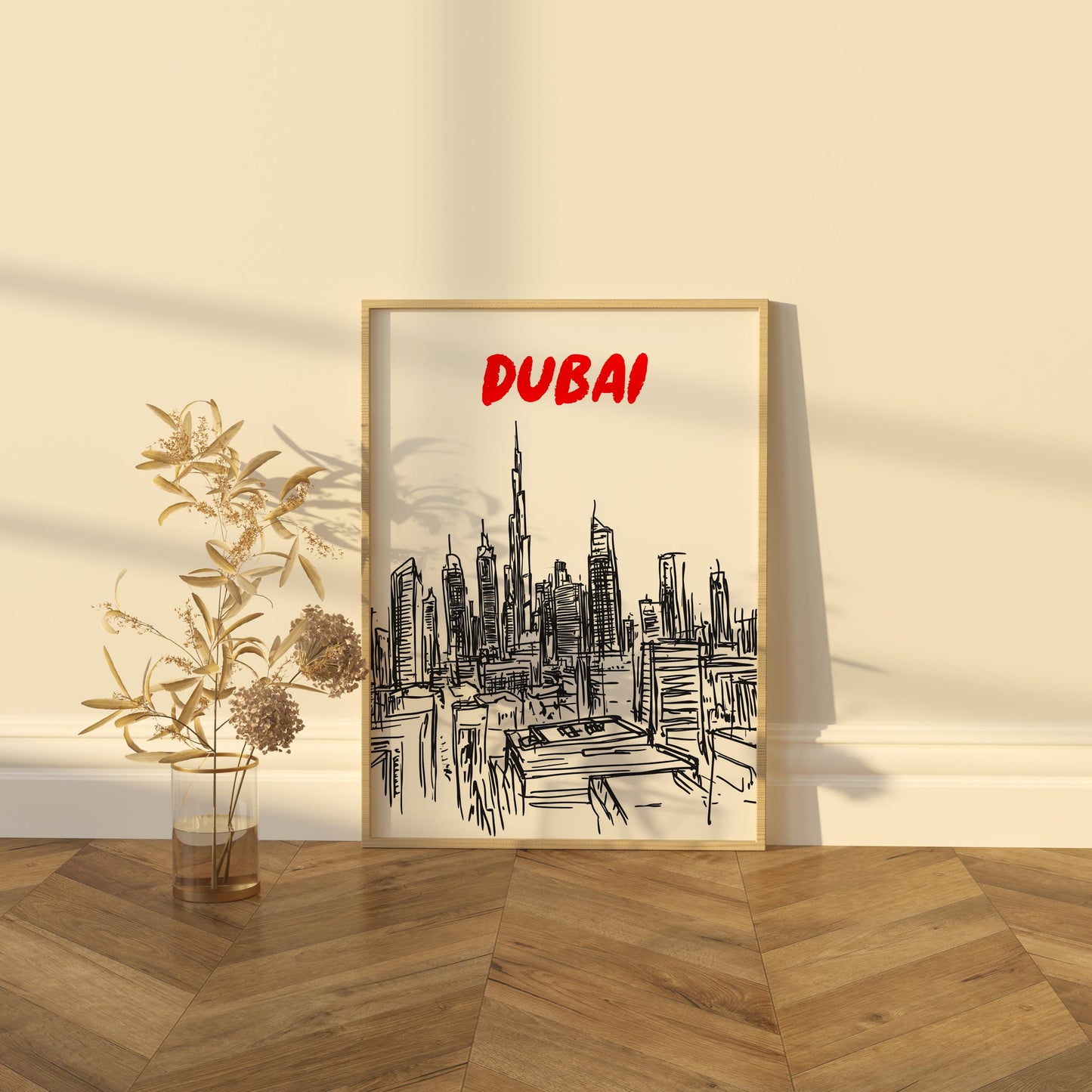 Dubai Skyline Print | Minimalist UAE Cityscape Art | Black & White Burj Khalifa Poster | Dubai Travel Wall Decor | Modern Urban Architecture