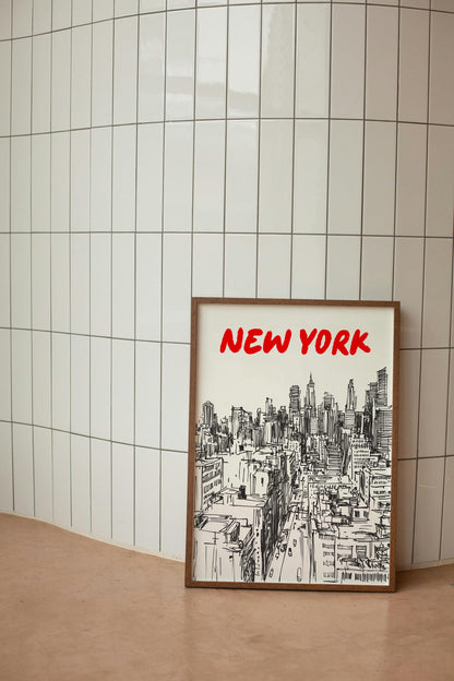 New York City Skyline Print | Black & White NYC Wall Art | Manhattan Urban Sketch | New York Travel Poster | Minimalist NYC Decor