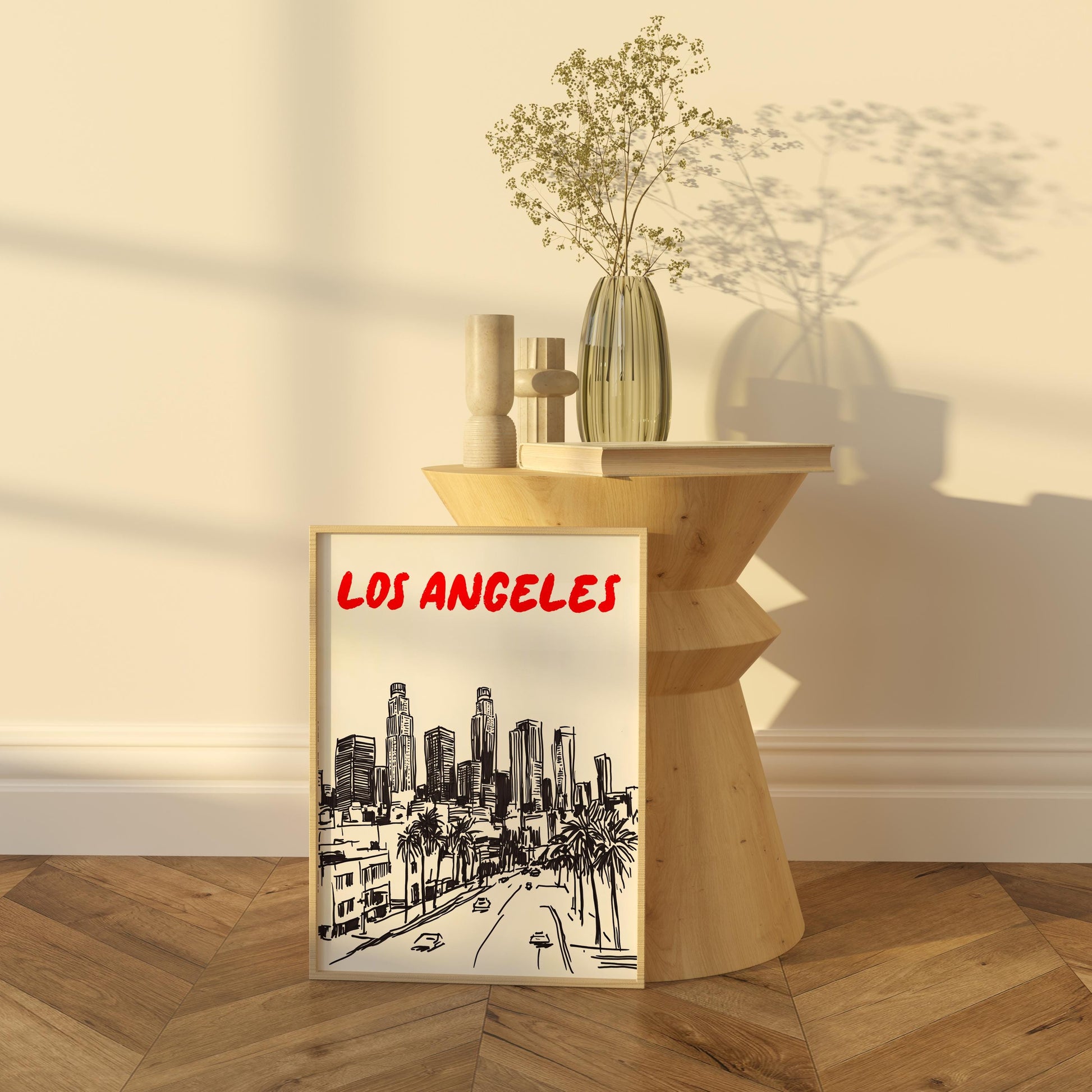 Los Angeles Skyline Print | LA Cityscape Wall Art | Minimalist Los Angeles Poster | Black & White Urban Sketch | Modern LA Decor