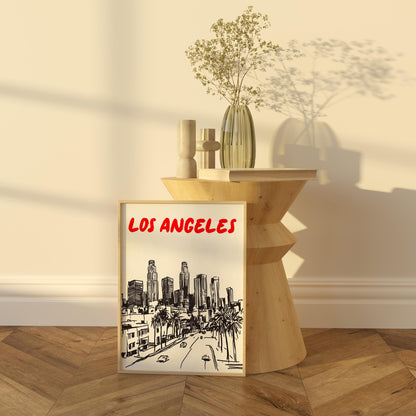 Los Angeles Skyline Print | LA Cityscape Wall Art | Minimalist Los Angeles Poster | Black & White Urban Sketch | Modern LA Decor