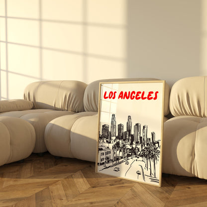 Los Angeles Skyline Print | LA Cityscape Wall Art | Minimalist Los Angeles Poster | Black & White Urban Sketch | Modern LA Decor